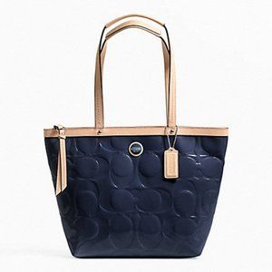 COACH SIGNATURE STRIPE EMBOSSED PATENT TOTE